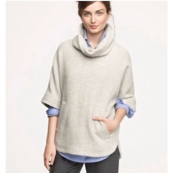 J. Crew Wool Blend Herringbone Cowl Neck Poncho Women Sz XXS OVERSIZED - Picture 1 of 13